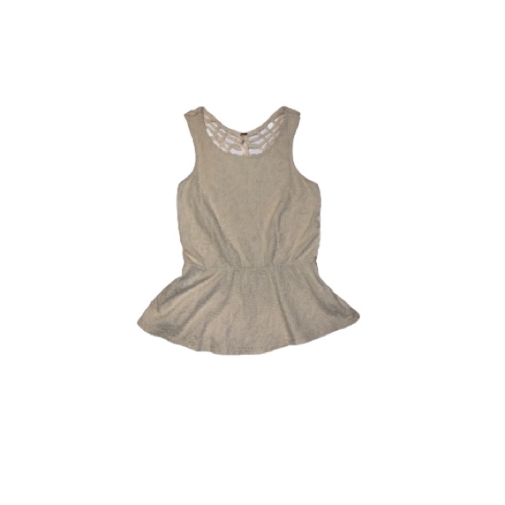 Free People Boho Cream Crochet Back Peplum Top - Women’s Size Small